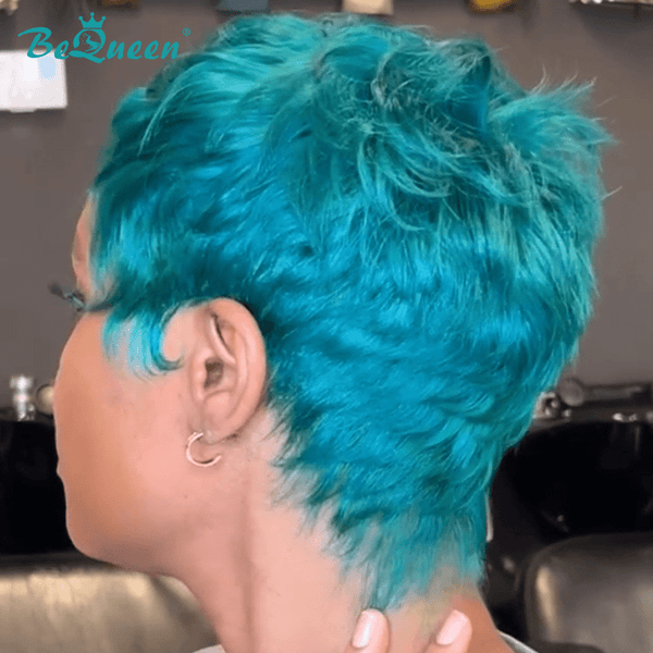 BeQueen Wig PIXIE WIGS Bequeen Light Blue Pixie Machine Made Wig