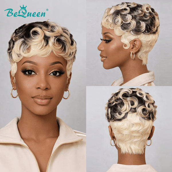 BeQueen Wig PIXIE WIGS Bequeen Machine Made Fashion Finger Wave Pixie Wig