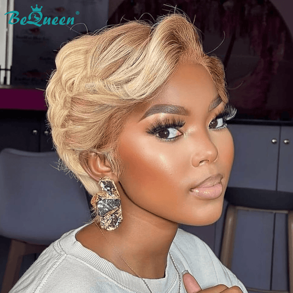BeQueen Wig PIXIE WIGS Bequeen Mixed Bronze Two Color Wave Glueless Frontal lace Wig