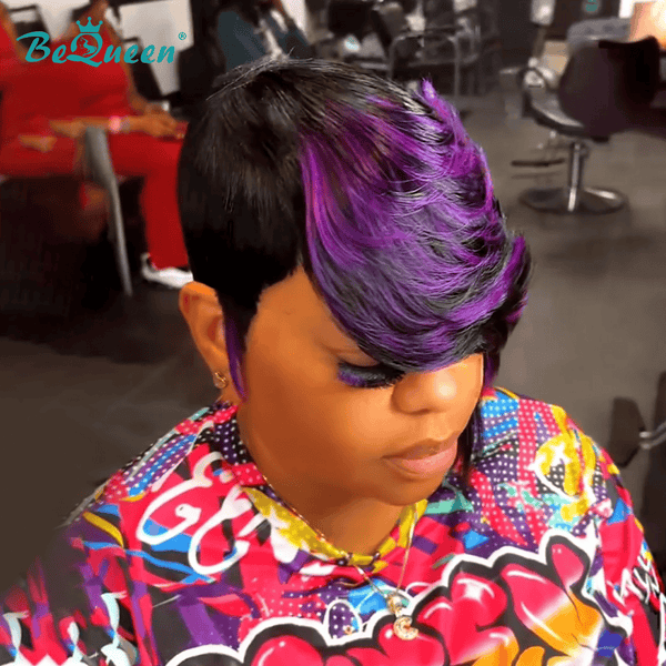 BeQueen Wig PIXIE WIGS Bequeen Natural Black & Purple Pixie Side Part Long Wig