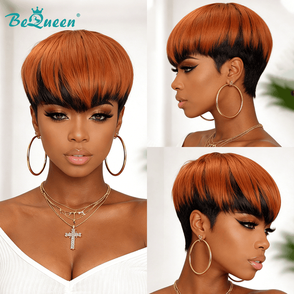 BeQueen Wig PIXIE WIGS Bequeen Natural Black Under Orange Pixie Wig
