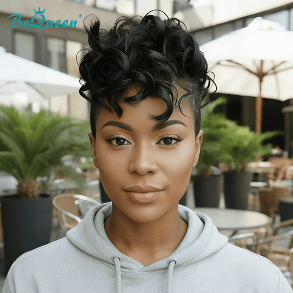 BeQueen Wig TOPPER & MOHAWK Bequeen Nicely 1B Curly Style Short Cut Topper