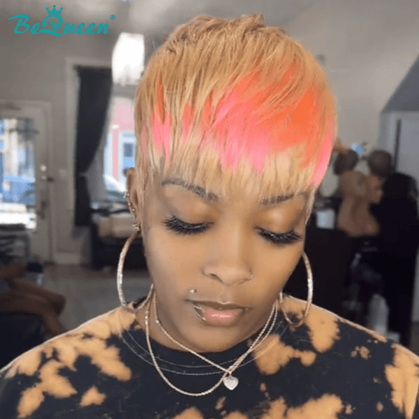 BeQueen Wig PIXIE WIGS Bequeen Peach Glow Pixie Machine Made Wig