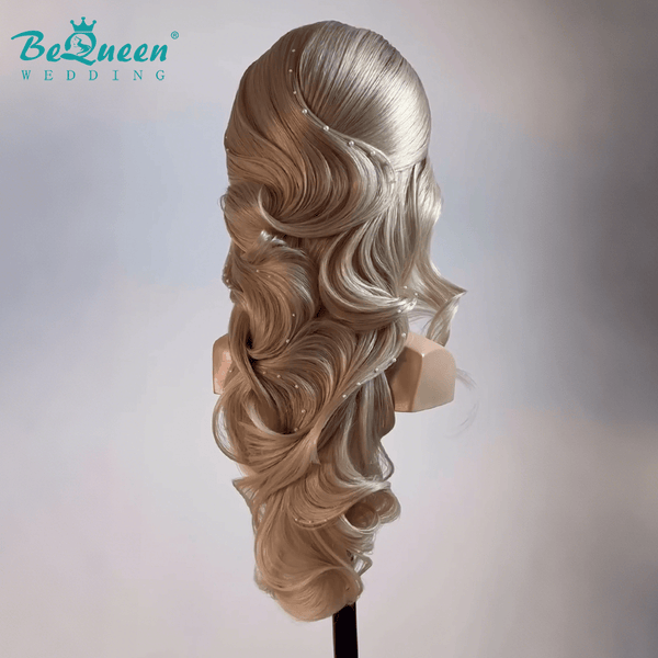 BeQueen Wig WEDDING WIG Bequeen Pearl-Embellished Side-Swept Wedding Chignon