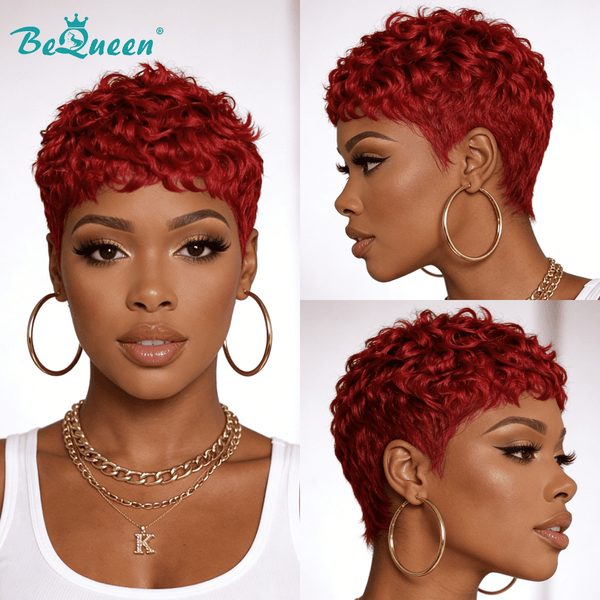 BeQueen Wig PIXIE WIGS 99J Bequeen Pixie Natural Style Short Cut Wig