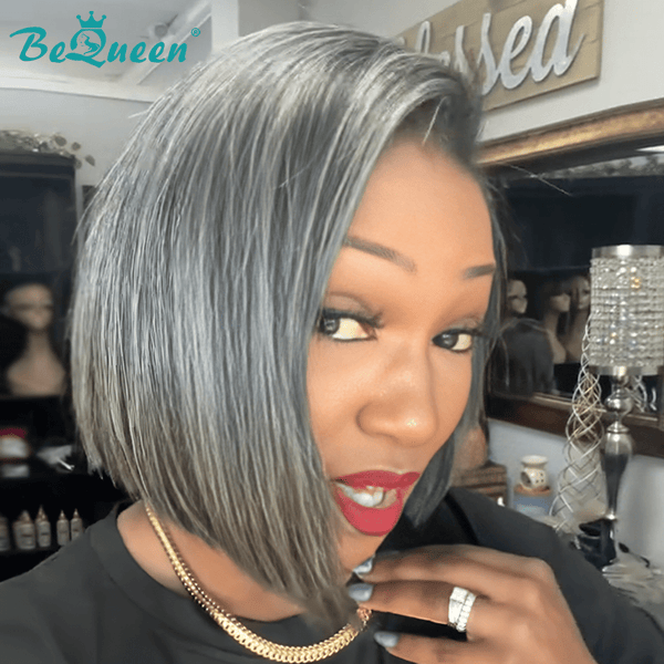 BeQueen Wig Bequeen Salt And Pepper Bob Lace Wig