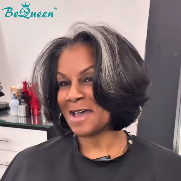 BeQueen Wig Luxurious Customized Wigs Bequeen Salt And Pepper Customized Fashion Bob Wig