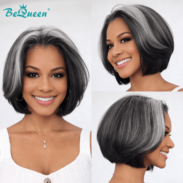 BeQueen Wig Luxurious Customized Wigs Bequeen Salt And Pepper Customized Fashion Bob Wig