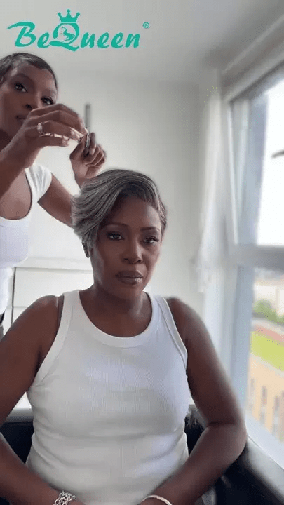 BeQueen Wig PIXIE WIGS Bequeen Salt And Pepper Fashion Pixie Cut Lace Wig