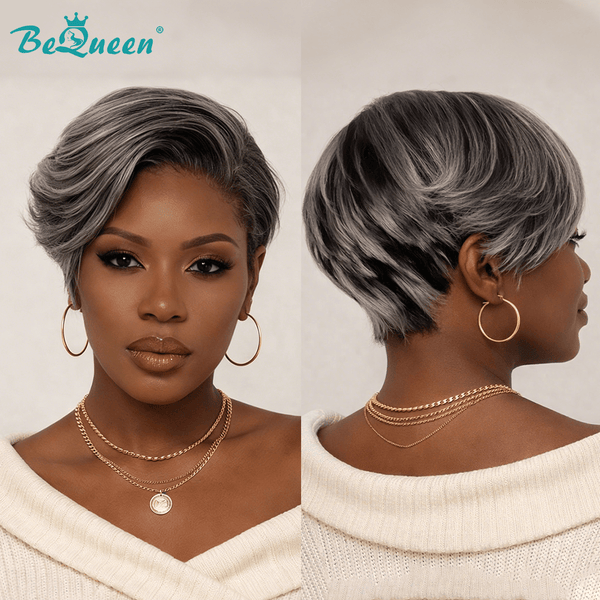 BeQueen Wig PIXIE WIGS Bequeen Salt And Pepper Fashion Pixie Cut Lace Wig