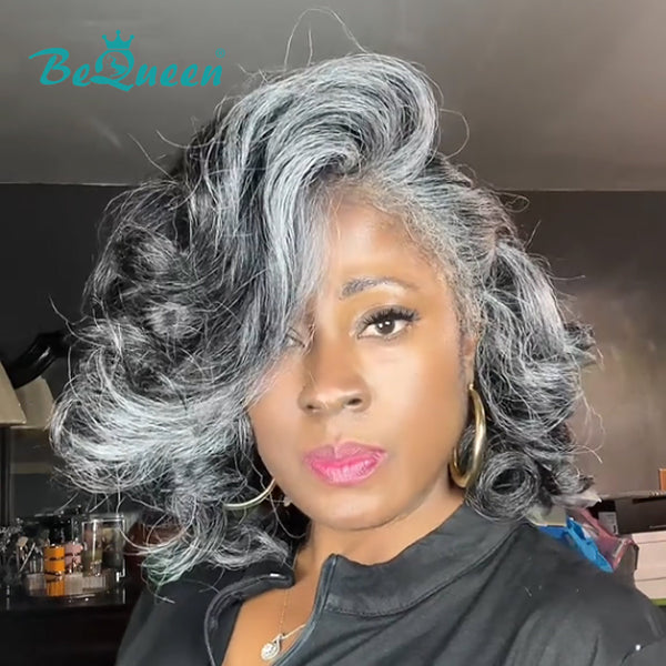 BeQueen Wig Luxurious Customized Wigs Bequeen Salt and pepper Style Bob Wig
