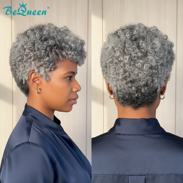 BeQueen Wig Luxurious Customized Wigs Bequeen Salt & Pepper Afro Pixie Wig