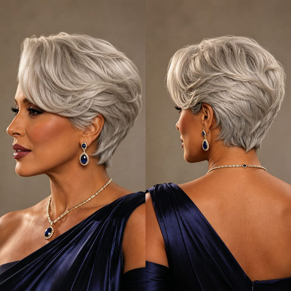 BeQueen Wig Luxurious Customized Wigs Bequeen Salt&Pepper Elegant Short Cut Frontal Lace Wig