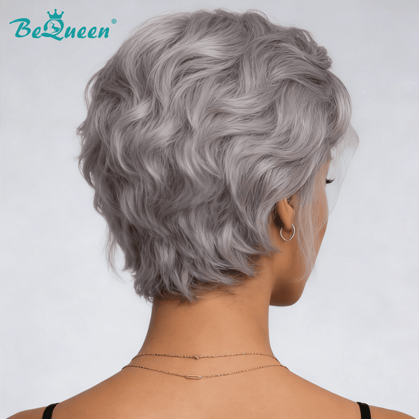 BeQueen Wig Luxurious Customized Wigs Bequeen Salt&Pepper Natural Wave Short Cut Frontal Lace Wig