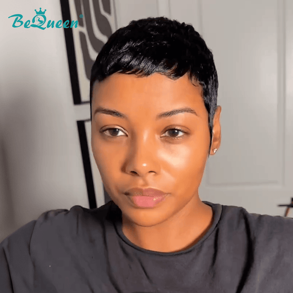 BeQueen Wig PIXIE WIGS Full Lace Black Bequeen Sexy Mattified Platinum Special Wave Pixie Wig