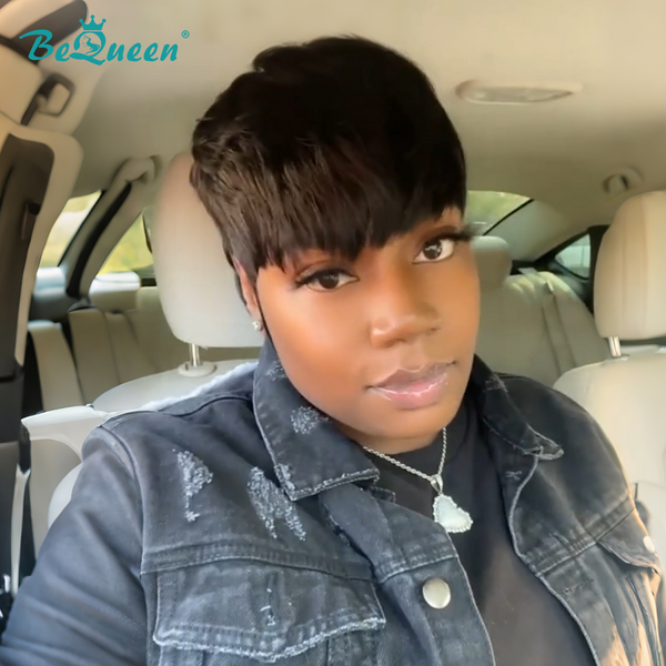 BeQueen Wig Mullet Wig Bequeen Short 1B Mullet Glueless Wig With Bangs