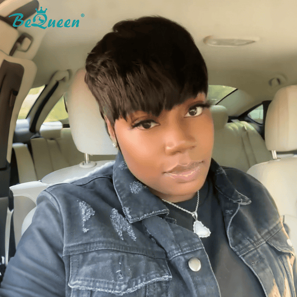 BeQueen Wig Mullet Wig Bequeen Short 1B Mullet Glueless Wig With Bangs