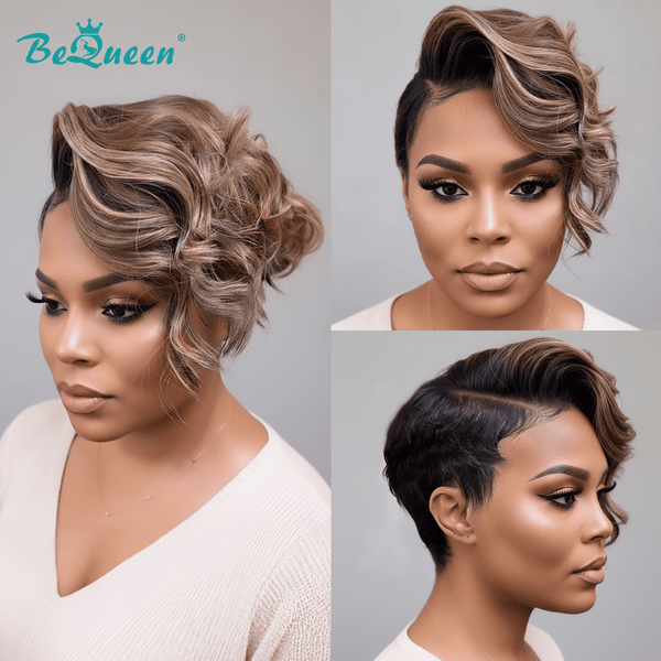BeQueen Wig PIXIE WIGS Bequeen Short Caramel Blonde Side Part Wave Pixie Wig