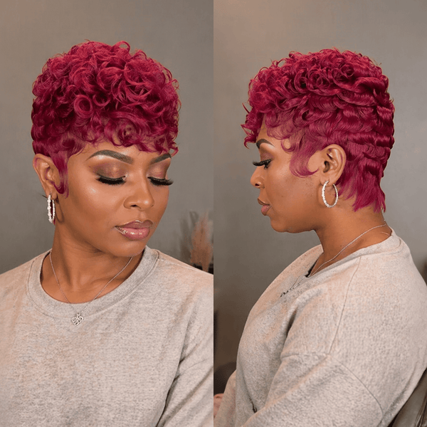 BeQueen Wig PIXIE WIGS Full Lace / Burgundy Bequeen Short Cut Finger Wave Pixie Wig