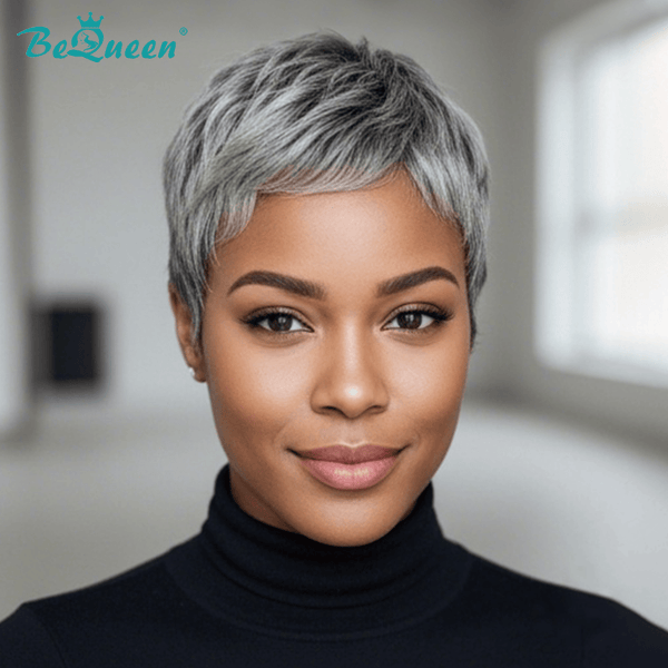 BeQueen Wig Luxurious Customized Wigs Bequeen Short Cut Salt And Pepper Pixie Wig