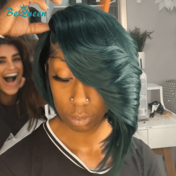 BeQueen Wig Bequeen Side Part Green Bob Lace Wig