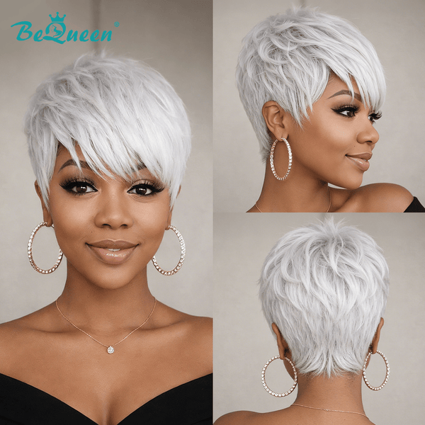 BeQueen Wig PIXIE WIGS Bequeen Silver Fox Pixie Cut Mechine Made Wig