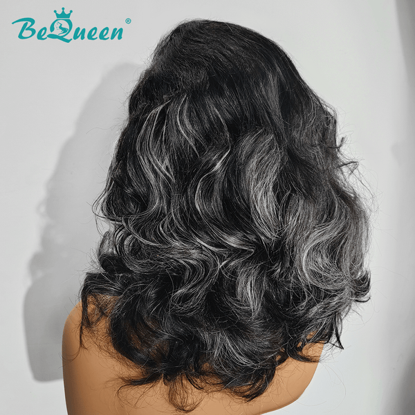 BeQueen Wig TOPPER & MOHAWK Bequeen Silver Highlight Salt And Pepper Bob Wig