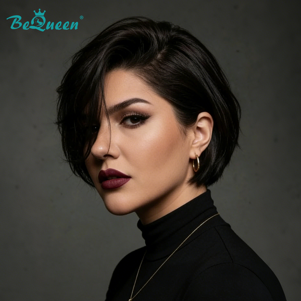 BeQueen Wig Bequeen Straight 1B Color Side Part Bob Wig