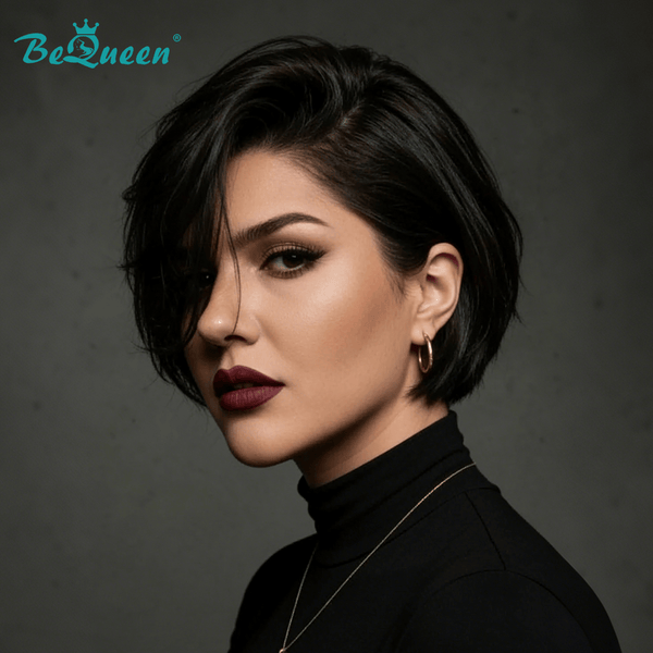 BeQueen Wig Bequeen Straight 1B Color Side Part Bob Wig