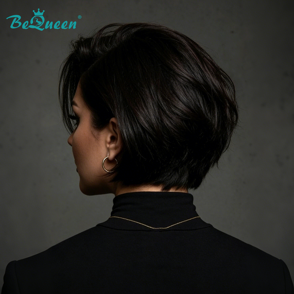 BeQueen Wig Bequeen Straight 1B Color Side Part Bob Wig