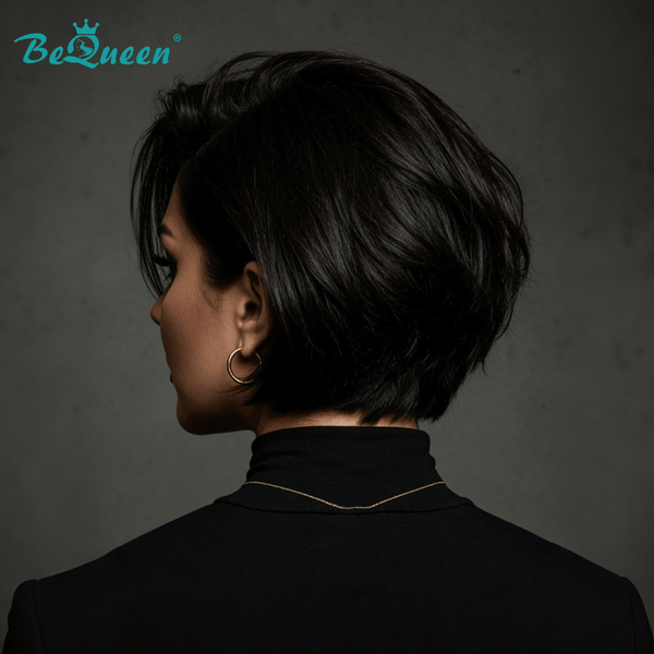 BeQueen Wig Bequeen Straight 1B Color Side Part Bob Wig