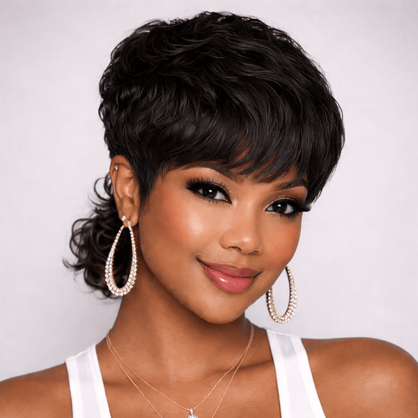 BeQueen Wig PIXIE WIGS Black Bequeen Two-Color Blend Pixie Machine Made Wig