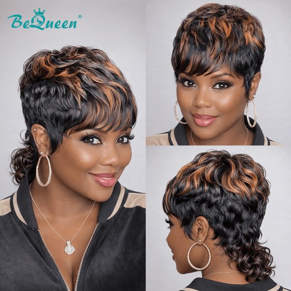 BeQueen Wig PIXIE WIGS Bequeen Two-Color Blend Pixie Machine Made Wig