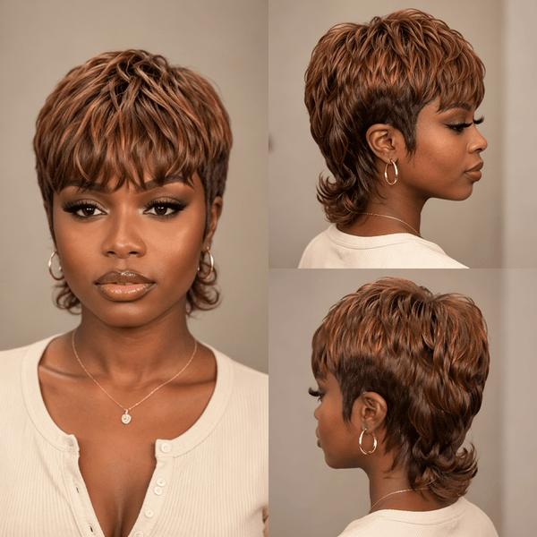 BeQueen Wig PIXIE WIGS Bequeen Two Colors Machine Made Mullet Wig