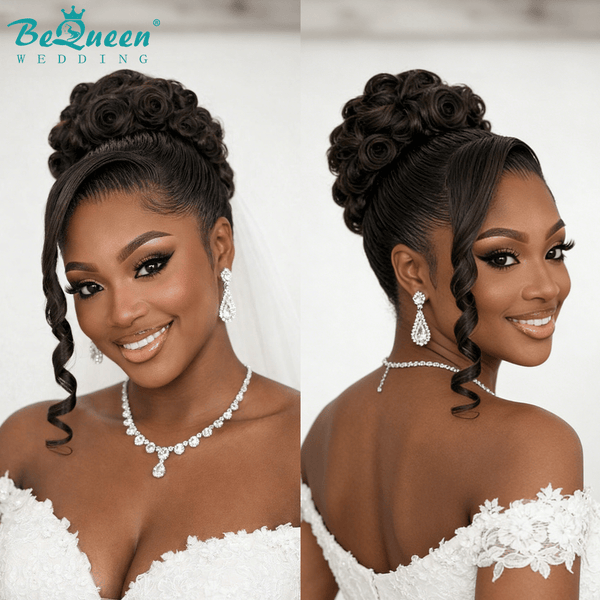 BeQueen Wig WEDDING WIG Bequeen Voluminous Jet Black Retro Updo Wedding Wig-1