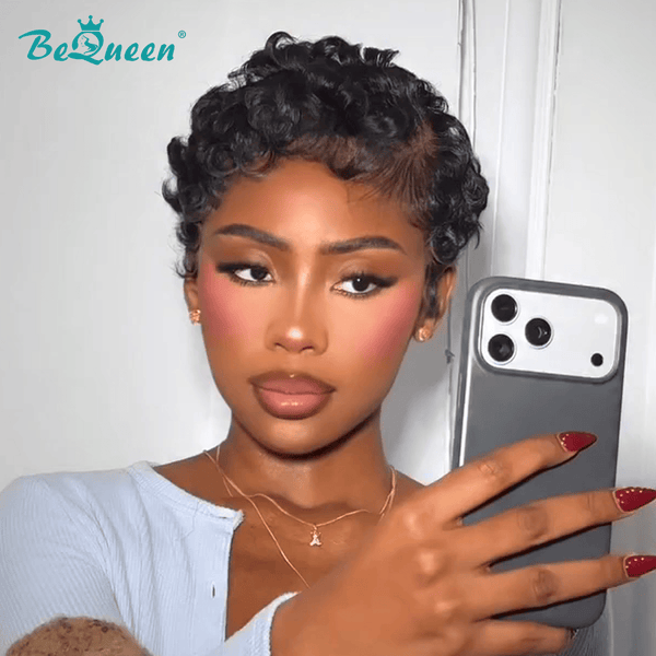 BeQueenWig PIXIE WIGS Bequeen 1B Cute Wool Roll Short Cut Pixie Wig