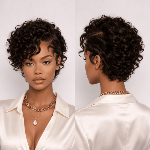 BeQueenWig PIXIE WIGS Bequeen 1B Longer Wave Pretty Women Style Full Lace Wig