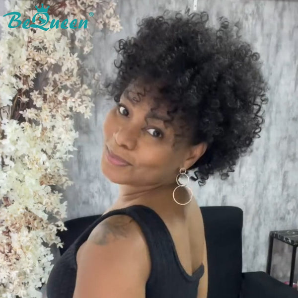 BeQueenWig TOPPER & MOHAWK Bequeen 1B Natrual Black Kinky Curly Machine Made Topper