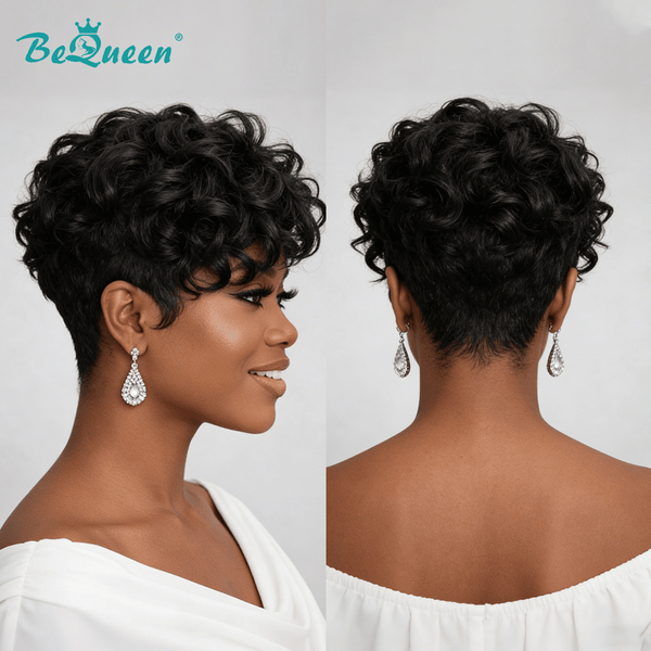 BeQueenWig PIXIE WIGS Bequeen 1B Natural Wave Machine Made Wig