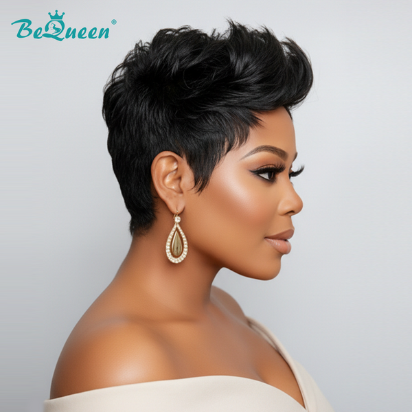 BeQueenWig PIXIE WIGS Bequeen 1B Spiky Women Style Short Cut Wig