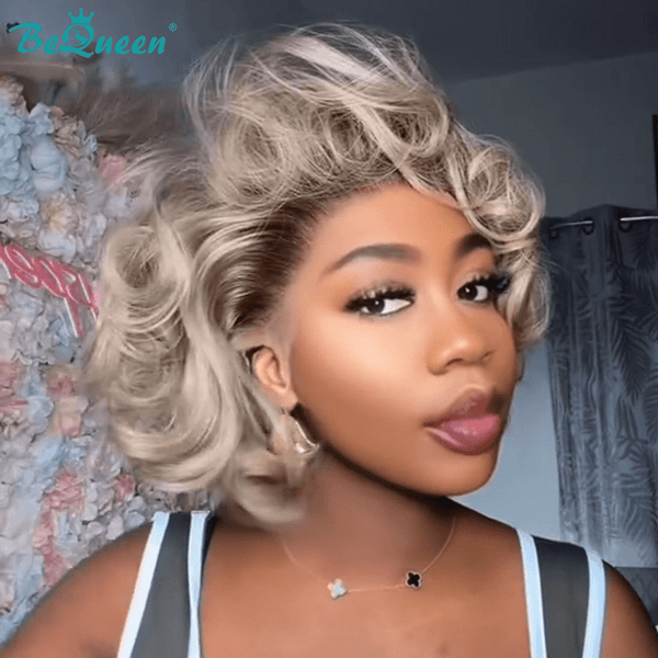 BeQueenWig Bequeen Ash Silver Waves Short Bob Wig