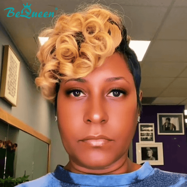 BeQueenWig TOPPER & MOHAWK Bequeen Black and Gold Side-swept Curly Topper