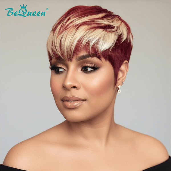 BeQueenWig PIXIE WIGS Bequeen Blonde Mixed Red Layer Special Made Pixie Wig