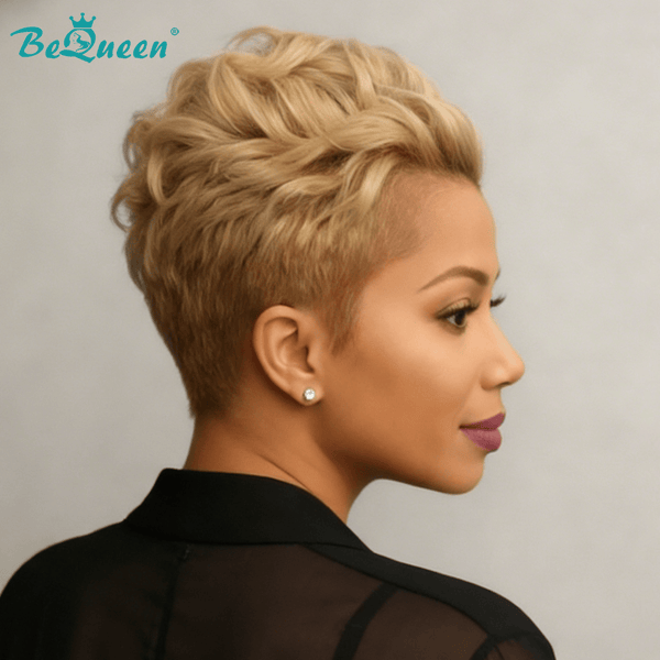 BeQueenWig PIXIE WIGS Bequeen Blonde Spiky Wave Women Style Short Cut Wig