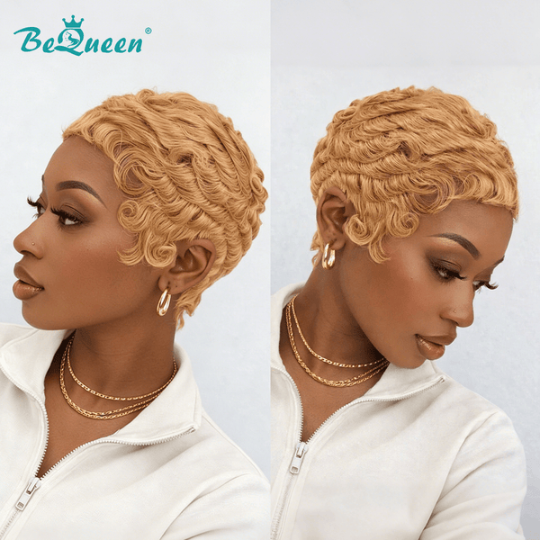 BeQueenWig PIXIE WIGS Bequeen Caramel Brown Finger Wave Pixie Wig