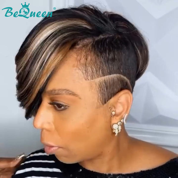 BeQueenWig TOPPER & MOHAWK Bequeen Caramel Streak Machine Made Topper