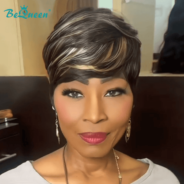 BeQueenWig PIXIE WIGS Bequeen Chocolate Swirl Short Pixie Machine Made Wig