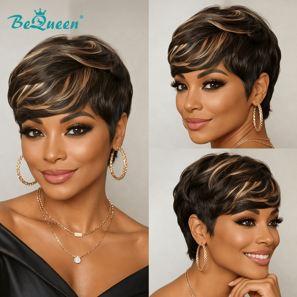 BeQueenWig PIXIE WIGS Bequeen Chocolate Swirl Short Pixie Machine Made Wig