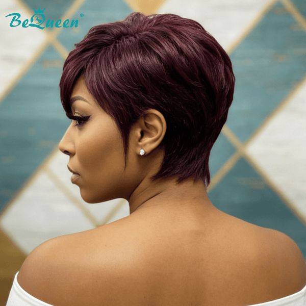 BeQueenWig PIXIE WIGS Bequeen Dark 99J Special Machine Made Pixie Wig