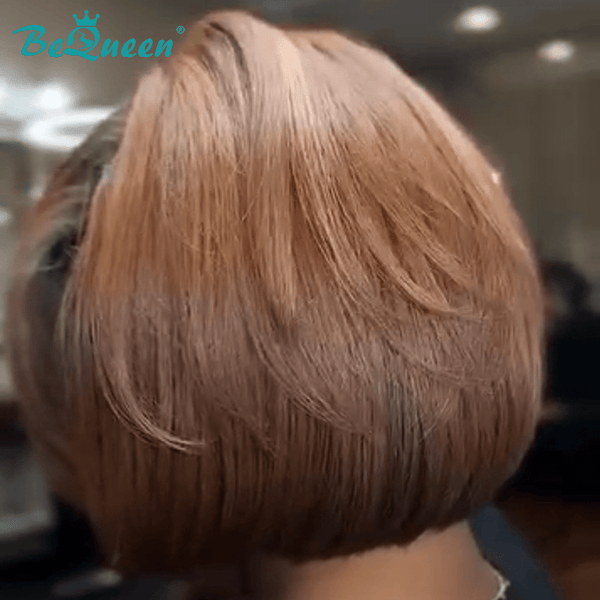BeQueenWig Bequeen Feshion Side Part Brown Mix Orange 100% Human Hair Lace Bob Wig